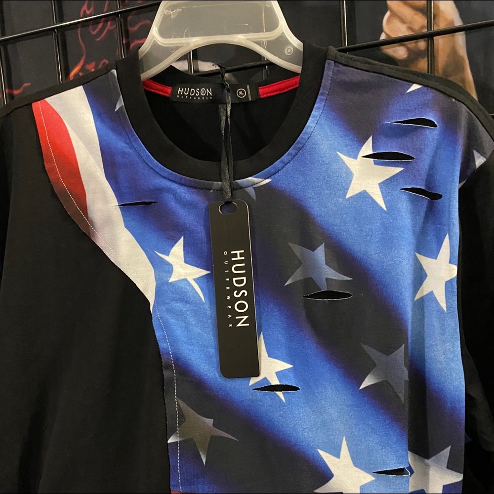 Hudson American Flag Cut design Long T-shirt XL